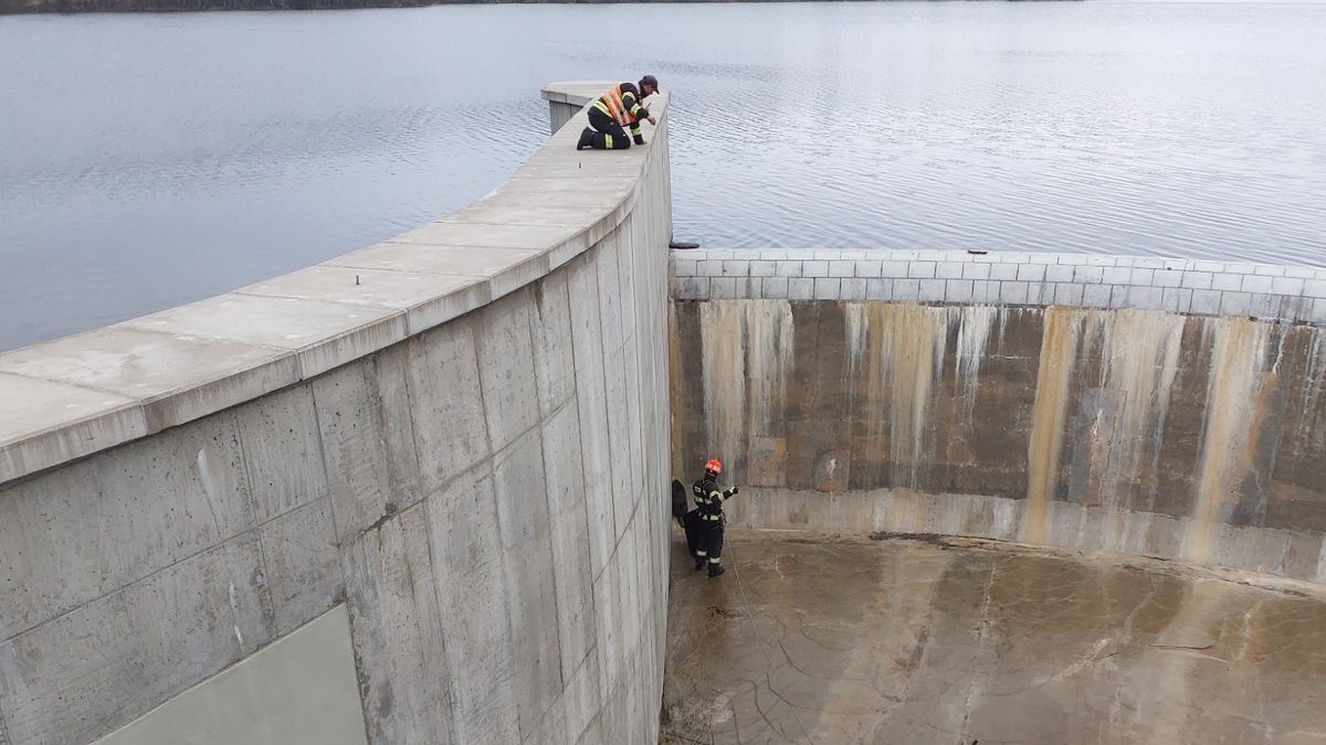Bobr obhlížel hráz boskovické přehrady, skončil v bezpečnostním přelivu
